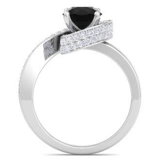 Modern Asymmetrical Round Brilliant 2 Carat Black Diamond Engagement Ring In 14K White Gold