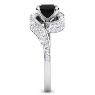 Modern Asymmetrical Round Brilliant 2 Carat Black Diamond Engagement Ring In 14K White Gold