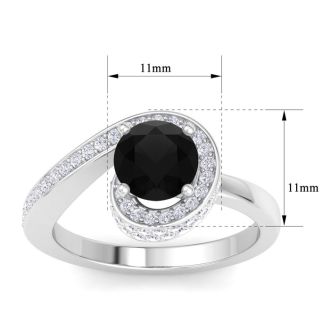 Modern Asymmetrical Round Brilliant 2 Carat Black Diamond Engagement Ring In 14K White Gold