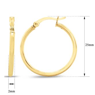 25MM Classic Hoop Earrings In 14 Karat Yellow Gold Over Sterling Silver.  Perfect 1 Inch Size For Every Day!