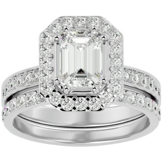 2 1/2 Carat Emerald Cut Diamond Bridal Set In 14 Karat White Gold