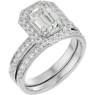 2 1/2 Carat Emerald Cut Diamond Bridal Set In 14 Karat White Gold