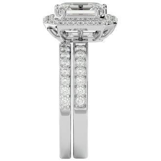 2 1/2 Carat Emerald Cut Diamond Bridal Set In 14 Karat White Gold