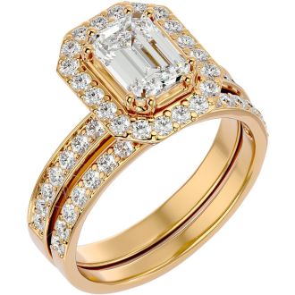 2 1/2 Carat Emerald Cut Diamond Bridal Set In 14 Karat Yellow Gold