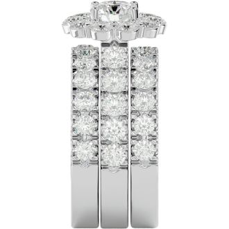 4 1/4 Carat Round Shape Diamond Bridal Set With Two Bands In 14 Karat White Gold