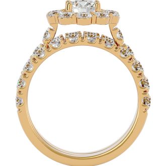 4 1/4 Carat Round Shape Diamond Bridal Set With Two Bands In 14 Karat Yellow Gold