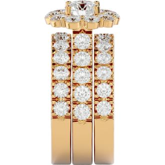 4 1/4 Carat Round Shape Diamond Bridal Set With Two Bands In 14 Karat Yellow Gold