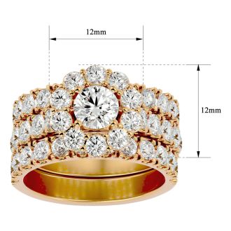 4 1/4 Carat Round Shape Diamond Bridal Set With Two Bands In 14 Karat Yellow Gold