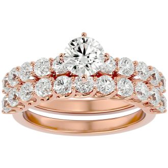 2 1/2 Carat Round Shape Diamond Bridal Set In 14 Karat Rose Gold