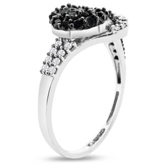 0.61 Carat Black and White Diamond Cocktail Ring In Sterling Silver