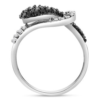 0.61 Carat Black and White Diamond Cocktail Ring In Sterling Silver