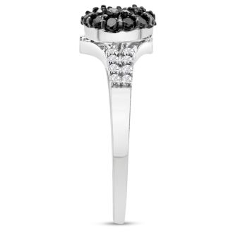 0.61 Carat Black and White Diamond Cocktail Ring In Sterling Silver