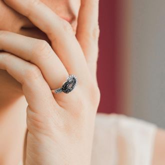 0.61 Carat Black and White Diamond Cocktail Ring In Sterling Silver