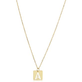 "A" Initial Necklace In 14 Karat Yellow Gold, 16-18 Inches
