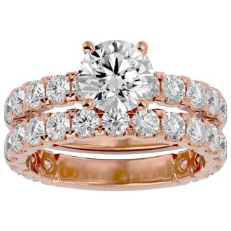 3 1/2 Carat Round Diamond Bridal Set In 14 Karat Rose Gold