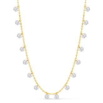 1 1/5 Carat Diamond Raindrops Necklace In 14 Karat Yellow Gold, 16-18 Inches