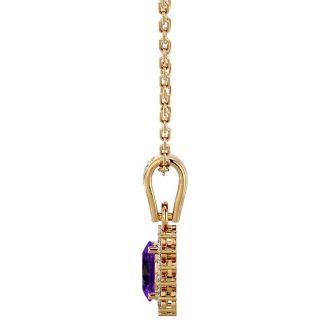 1 Carat Oval Shape Amethyst and Diamond Necklace In 14 Karat Yellow Gold, 18 Inches