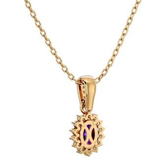 1 Carat Oval Shape Amethyst and Diamond Necklace In 14 Karat Yellow Gold, 18 Inches