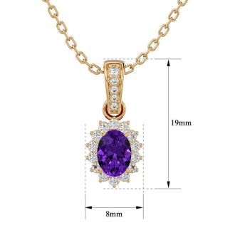 1 Carat Oval Shape Amethyst and Diamond Necklace In 14 Karat Yellow Gold, 18 Inches