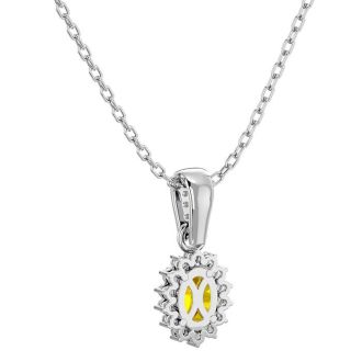 1 Carat Oval Shape Citrine and Diamond Necklace In 14 Karat White Gold, 18 Inches