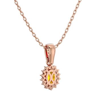 1 Carat Oval Shape Citrine and Diamond Necklace In 14 Karat Rose Gold, 18 Inches