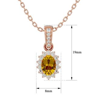 1 Carat Oval Shape Citrine and Diamond Necklace In 14 Karat Rose Gold, 18 Inches