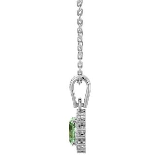 1 Carat Oval Shape Green Amethyst and Diamond Necklace In 14 Karat White Gold, 18 Inches