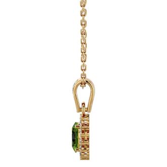 1 1/3 Carat Oval Shape Peridot and Diamond Necklace In 14 Karat Yellow Gold, 18 Inches