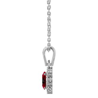 1 1/3 Carat Oval Shape Ruby and Diamond Necklace In 14 Karat White Gold, 18 Inches