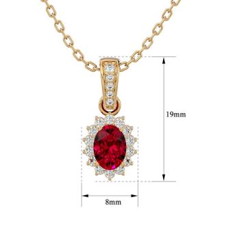 1 1/3 Carat Oval Shape Ruby and Diamond Necklace In 14 Karat Yellow Gold, 18 Inches