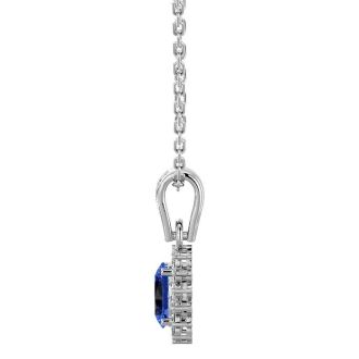 1 1/3 Carat Oval Shape Tanzanite and Diamond Necklace In 14 Karat White Gold, 18 Inches