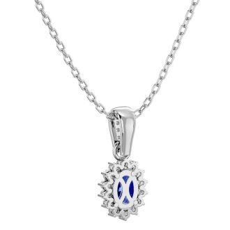 1 1/3 Carat Oval Shape Tanzanite and Diamond Necklace In 14 Karat White Gold, 18 Inches