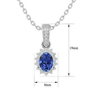1 1/3 Carat Oval Shape Tanzanite and Diamond Necklace In 14 Karat White Gold, 18 Inches