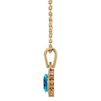 1 1/3 Carat Oval Shape Blue Topaz and Diamond Necklace In 14 Karat Yellow Gold, 18 Inches