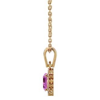 1 1/3 Carat Oval Shape Pink Topaz and Diamond Necklace In 14 Karat Yellow Gold, 18 Inches