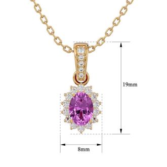 1 1/3 Carat Oval Shape Pink Topaz and Diamond Necklace In 14 Karat Yellow Gold, 18 Inches