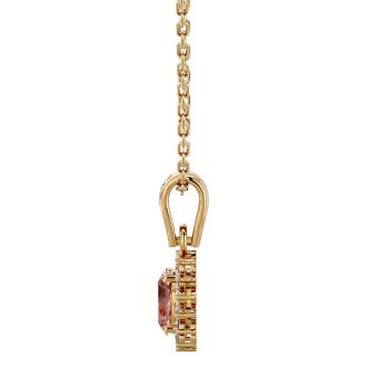 1 Carat Oval Shape Morganite and Diamond Necklace In 14 Karat Yellow Gold, 18 Inches