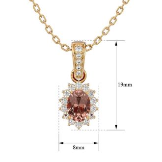 1 Carat Oval Shape Morganite and Diamond Necklace In 14 Karat Yellow Gold, 18 Inches