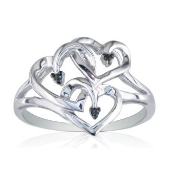 Black Diamond and Sterling Silver Triple Heart Ring