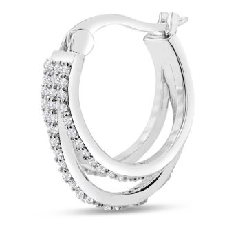 1/2 Carat Triple Diamond Hoop Earrings In Platinum Overlay
