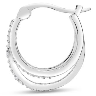 1/2 Carat Triple Diamond Hoop Earrings In Platinum Overlay
