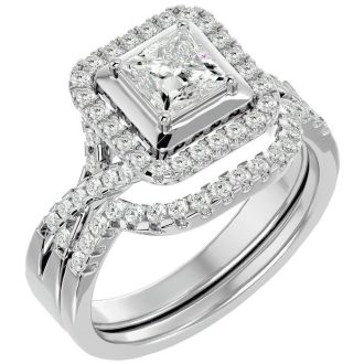 1 1/4 Carat Princess Shape Diamond Bridal Set In 14 Karat White Gold