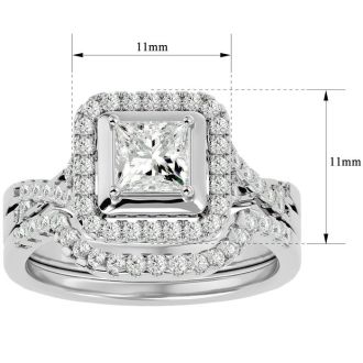 1 1/4 Carat Princess Shape Diamond Bridal Set In 14 Karat White Gold
