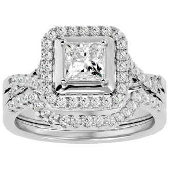 1 1/4 Carat Princess Shape Diamond Bridal Set In 14 Karat White Gold