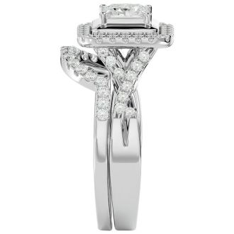 1 1/4 Carat Princess Shape Diamond Bridal Set In 14 Karat White Gold
