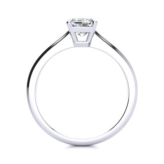 Moissanite Engagement Ring; 1 Carat Emerald Shape Moissanite Solitaire Engagement Ring In 14 Karat White Gold