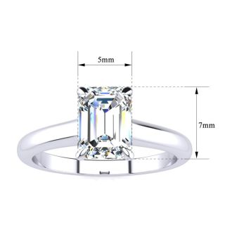 Moissanite Engagement Ring; 1 Carat Emerald Shape Moissanite Solitaire Engagement Ring In 14 Karat White Gold