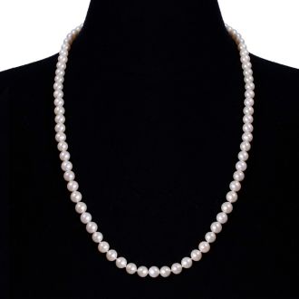 24 inch 6mm AA+ Pearl Necklace With 14K Yellow Gold Clasp
