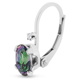 3/4 Carat Mystic Topaz and Diamond Leverback Drop Earrings In 14 Karat White Gold Filled