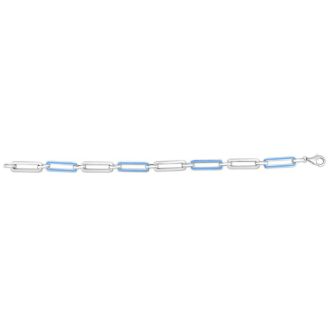 7-inch Blue Enamel Stainless Steel Paper Clip Bracelet
